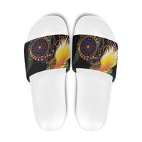 Papua New Guinea and Australia Together Slide Sandals Bird of Paradise and Kangaroo Melanesian Aboriginal Motifs LT03 Black - Polynesian Pride