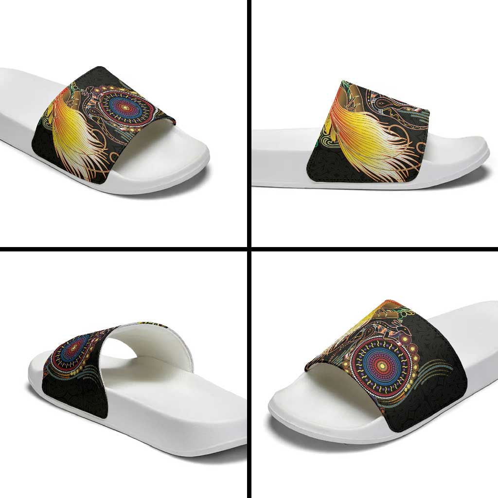 Papua New Guinea and Australia Together Slide Sandals Bird of Paradise and Kangaroo Melanesian Aboriginal Motifs LT03 - Polynesian Pride