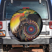 Papua New Guinea and Australia Together Spare Tire Cover Bird of Paradise and Kangaroo Melanesian Aboriginal Motifs LT03 Black - Polynesian Pride