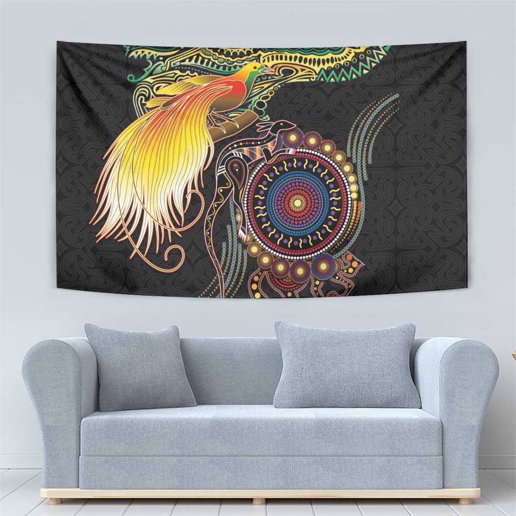 Papua New Guinea and Australia Together Tapestry Bird of Paradise and Kangaroo Melanesian Aboriginal Motifs LT03 - Polynesian Pride