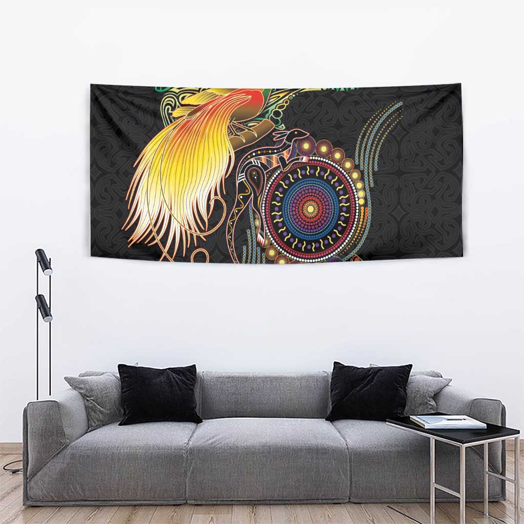 Papua New Guinea and Australia Together Tapestry Bird of Paradise and Kangaroo Melanesian Aboriginal Motifs LT03 - Polynesian Pride