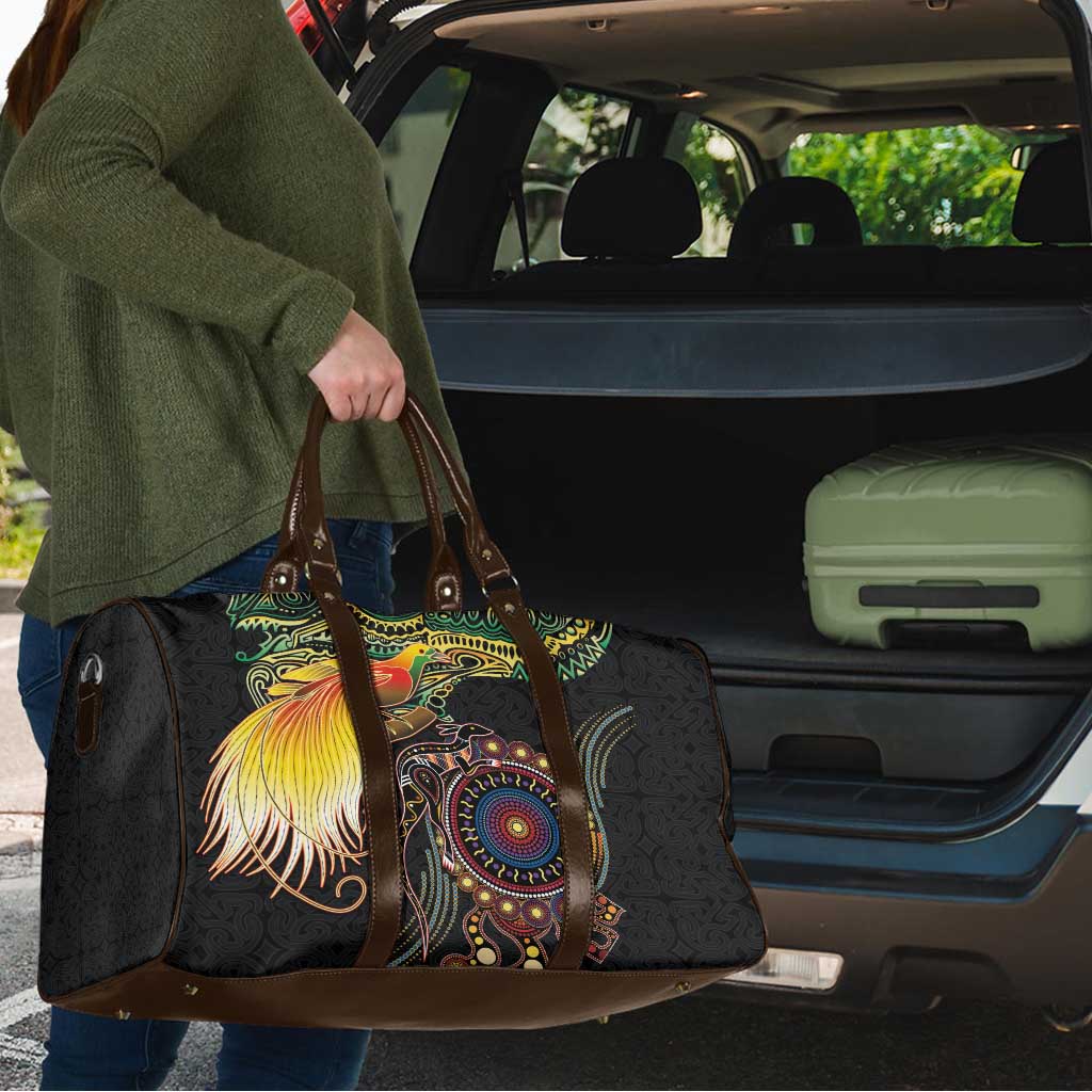 Papua New Guinea and Australia Together Travel Bag Bird of Paradise and Kangaroo Melanesian Aboriginal Motifs LT03 - Polynesian Pride