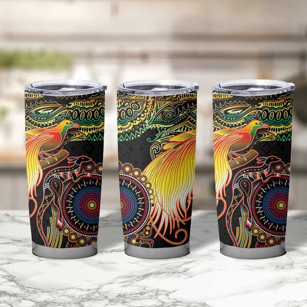 Papua New Guinea and Australia Together Tumbler Cup Bird of Paradise and Kangaroo Melanesian Aboriginal Motifs LT03 - Polynesian Pride