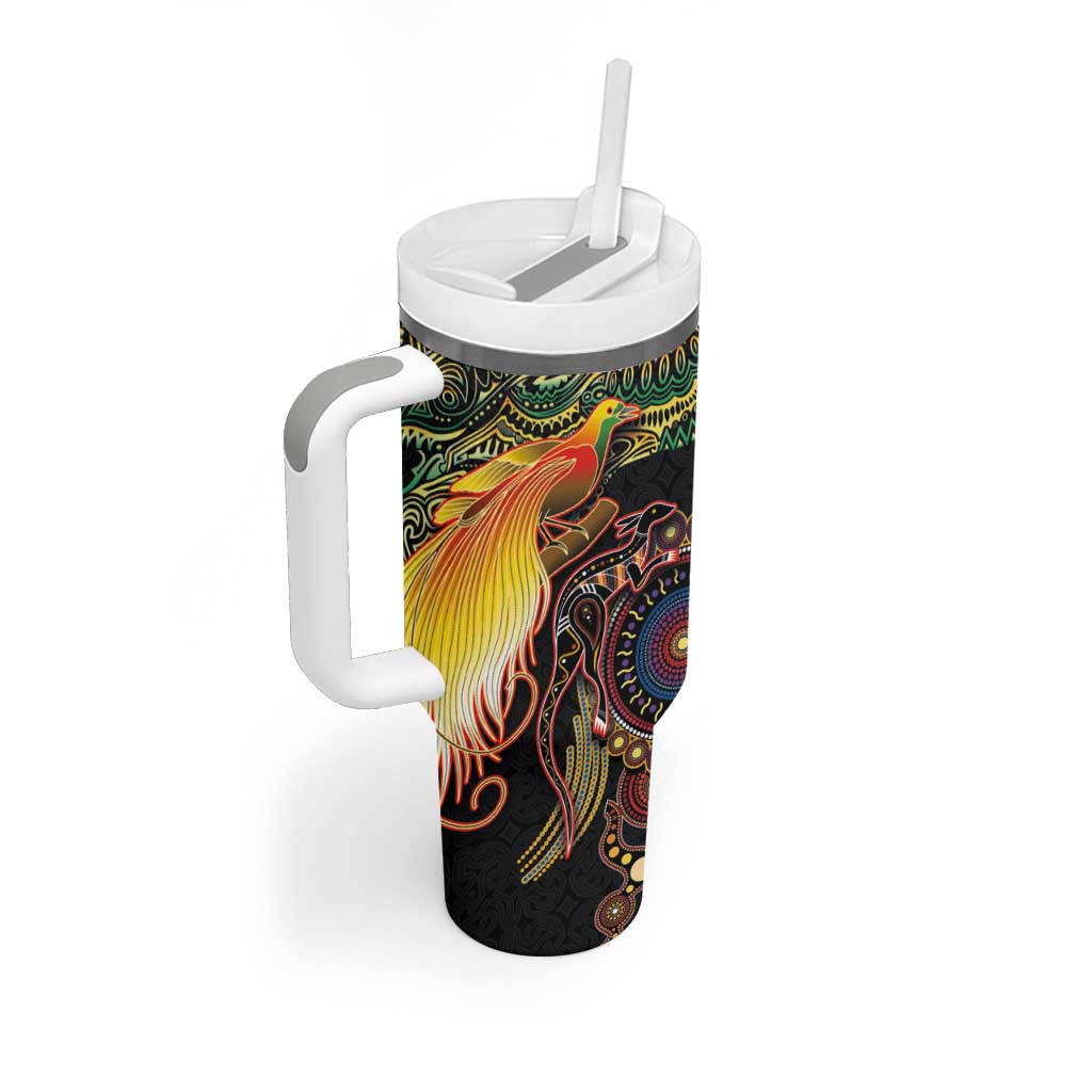 Papua New Guinea and Australia Together Tumbler With Handle Bird of Paradise and Kangaroo Melanesian Aboriginal Motifs LT03 - Polynesian Pride