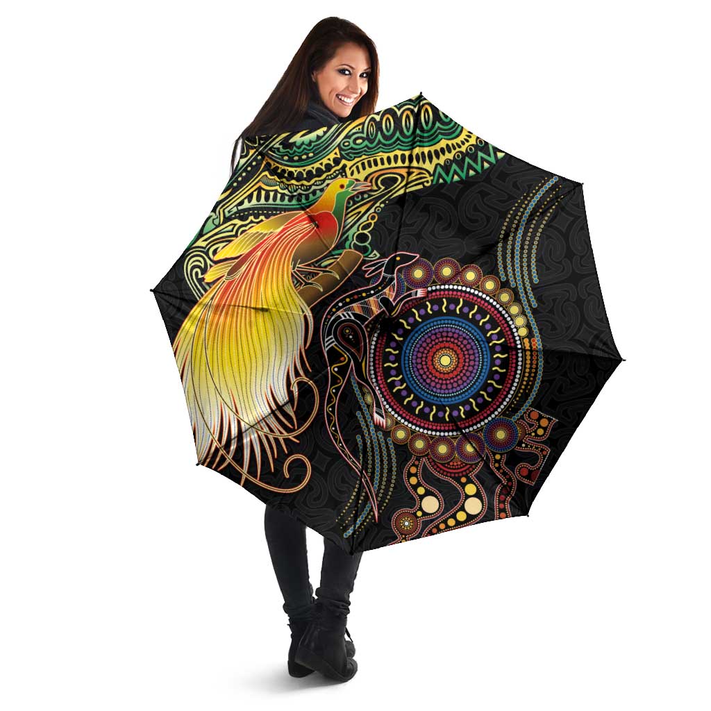 Papua New Guinea and Australia Together Umbrella Bird of Paradise and Kangaroo Melanesian Aboriginal Motifs LT03 - Polynesian Pride