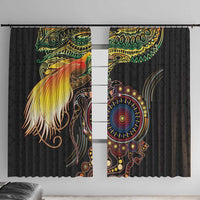 Papua New Guinea and Australia Together Window Curtain Bird of Paradise and Kangaroo Melanesian Aboriginal Motifs LT03 With Hooks Black - Polynesian Pride