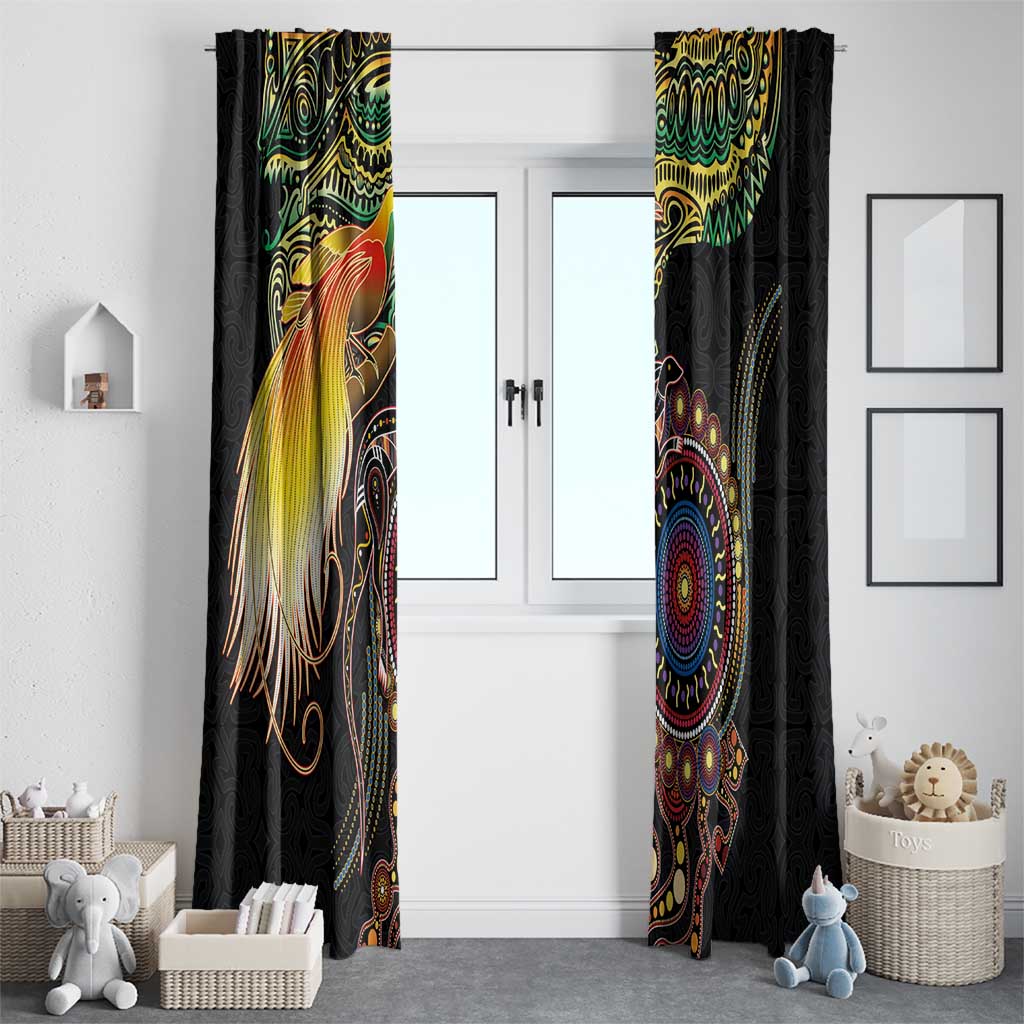 Papua New Guinea and Australia Together Window Curtain Bird of Paradise and Kangaroo Melanesian Aboriginal Motifs LT03 - Polynesian Pride