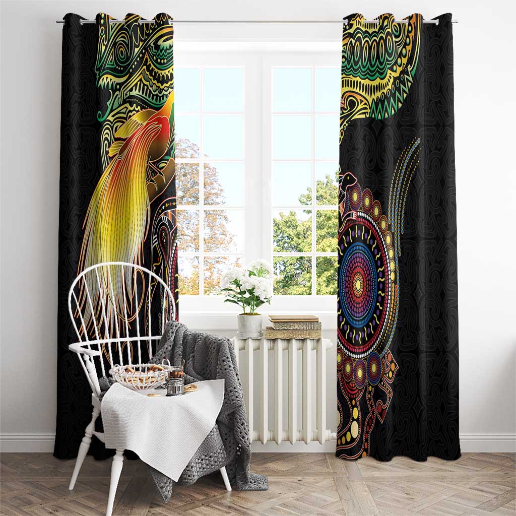 Papua New Guinea and Australia Together Window Curtain Bird of Paradise and Kangaroo Melanesian Aboriginal Motifs LT03 - Polynesian Pride