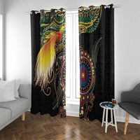 Papua New Guinea and Australia Together Window Curtain Bird of Paradise and Kangaroo Melanesian Aboriginal Motifs LT03 With Grommets Black - Polynesian Pride