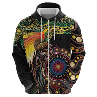 Papua New Guinea and Australia Together Zip Hoodie Bird of Paradise and Kangaroo Melanesian Aboriginal Motifs LT03 - Polynesian Pride
