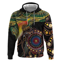 Papua New Guinea and Australia Together Zip Hoodie Bird of Paradise and Kangaroo Melanesian Aboriginal Motifs LT03 Pullover Hoodie Black - Polynesian Pride
