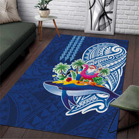 Hawaiian Mele Kalikimaka Area Rug Funny Santa on Whale Island with Kakau Tattoos LT03 Blue - Polynesian Pride