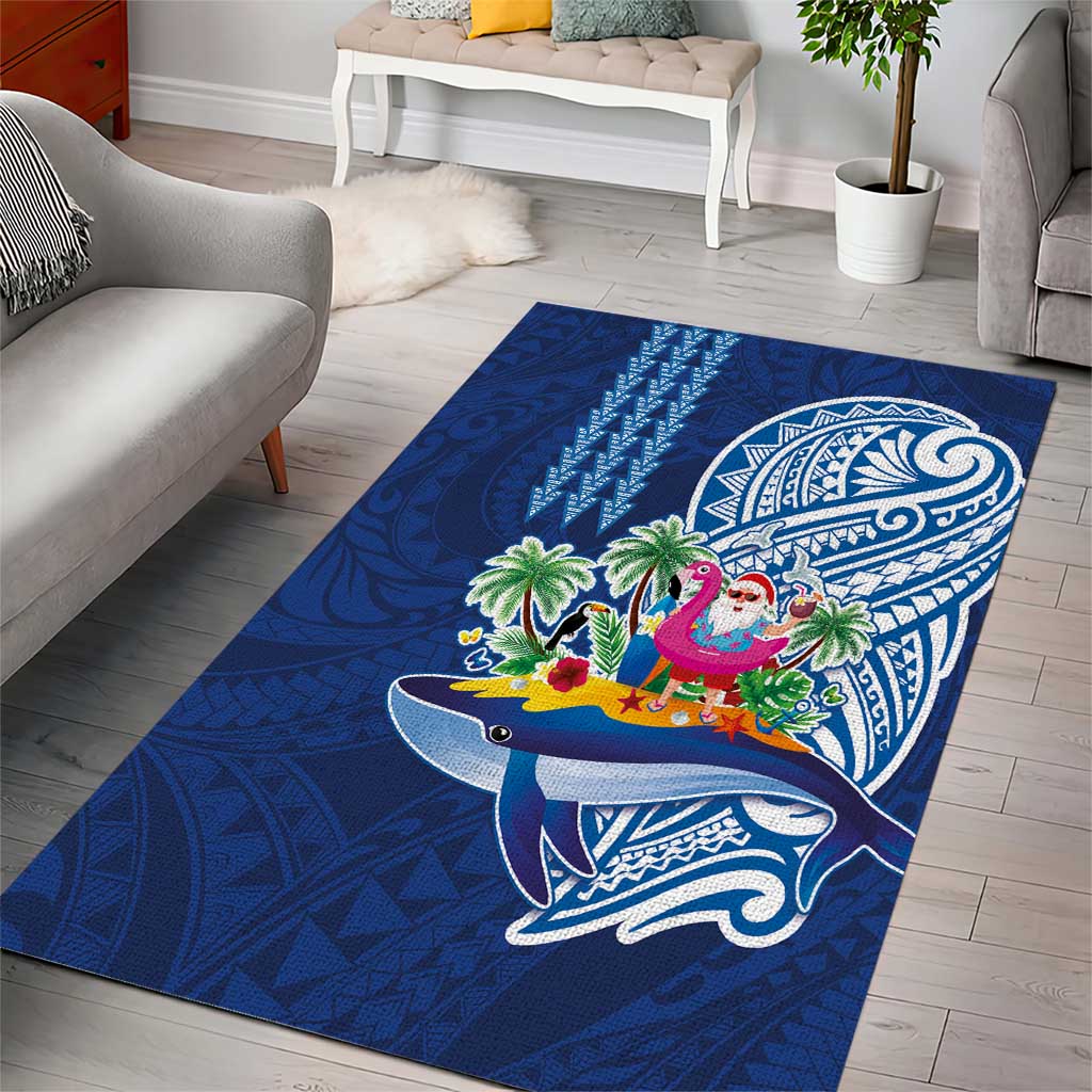 Hawaiian Mele Kalikimaka Area Rug Funny Santa on Whale Island with Kakau Tattoos LT03 - Polynesian Pride