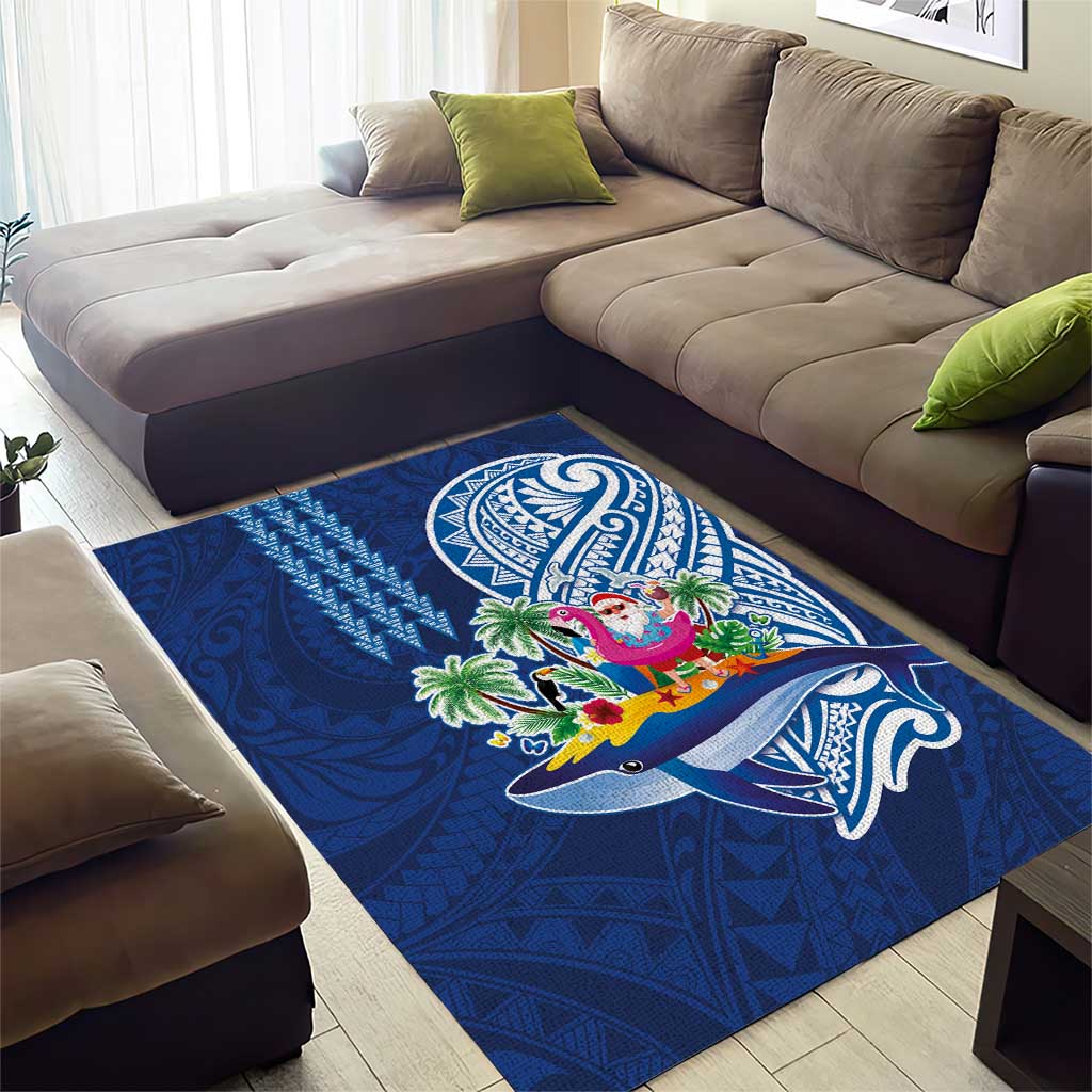 Hawaiian Mele Kalikimaka Area Rug Funny Santa on Whale Island with Kakau Tattoos LT03 - Polynesian Pride