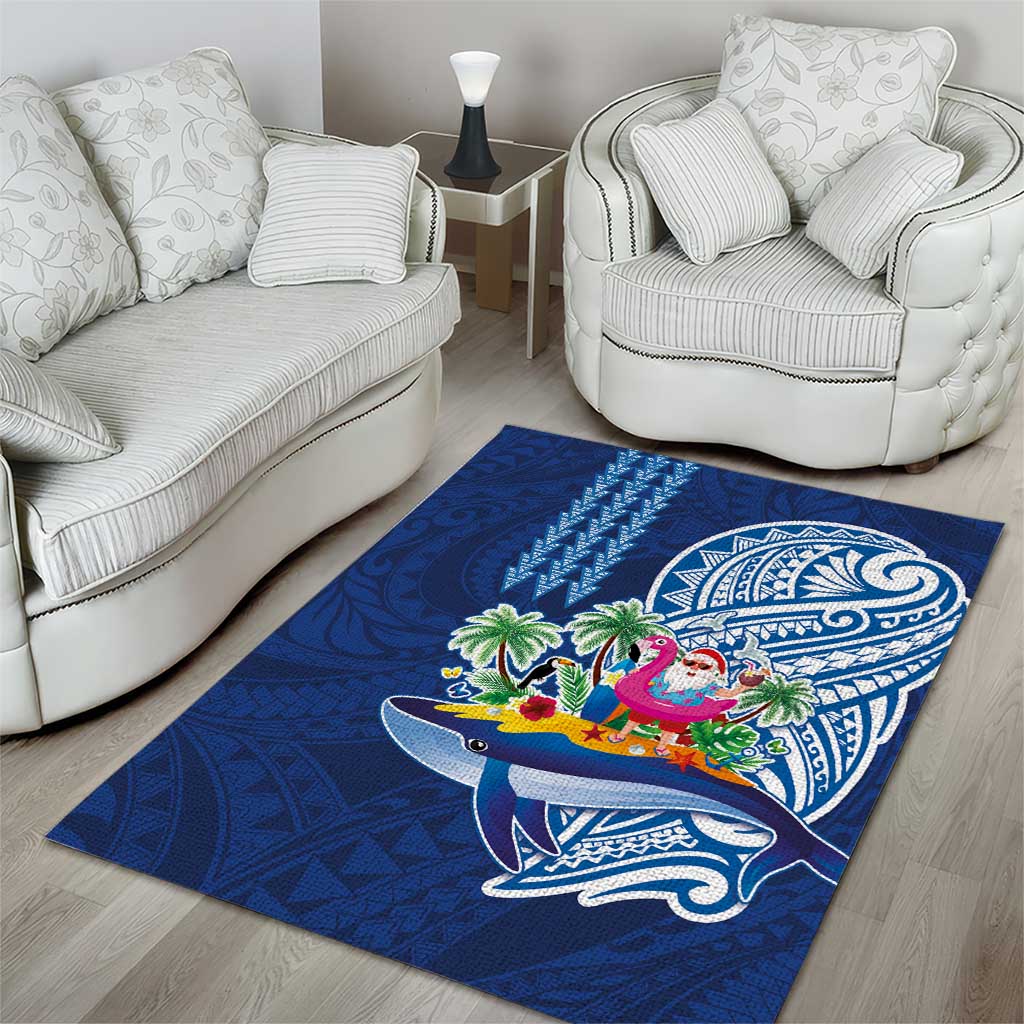 Hawaiian Mele Kalikimaka Area Rug Funny Santa on Whale Island with Kakau Tattoos LT03 - Polynesian Pride