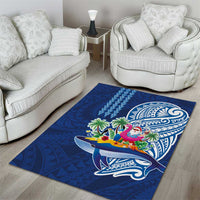 Hawaiian Mele Kalikimaka Area Rug Funny Santa on Whale Island with Kakau Tattoos LT03 - Polynesian Pride
