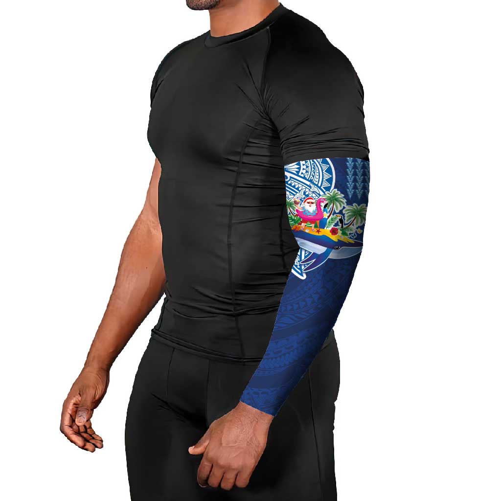 Hawaiian Mele Kalikimaka Arm Sleeves Funny Santa on Whale Island with Kakau Tattoos LT03 - Polynesian Pride
