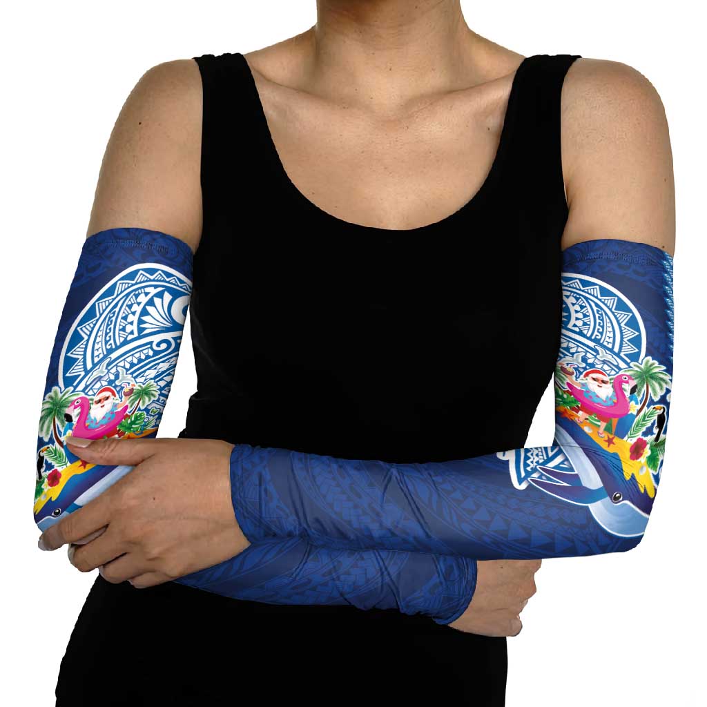 Hawaiian Mele Kalikimaka Arm Sleeves Funny Santa on Whale Island with Kakau Tattoos LT03 - Polynesian Pride