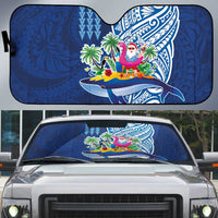 Hawaiian Mele Kalikimaka Auto Sun Shade Funny Santa on Whale Island with Kakau Tattoos LT03 Blue - Polynesian Pride