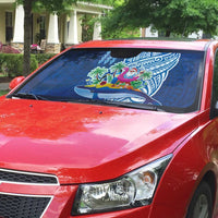 Hawaiian Mele Kalikimaka Auto Sun Shade Funny Santa on Whale Island with Kakau Tattoos LT03 - Polynesian Pride