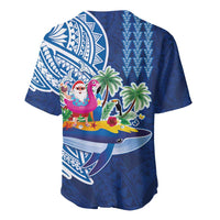 Hawaiian Mele Kalikimaka Baseball Jersey Funny Santa on Whale Island with Kakau Tattoos LT03 - Polynesian Pride