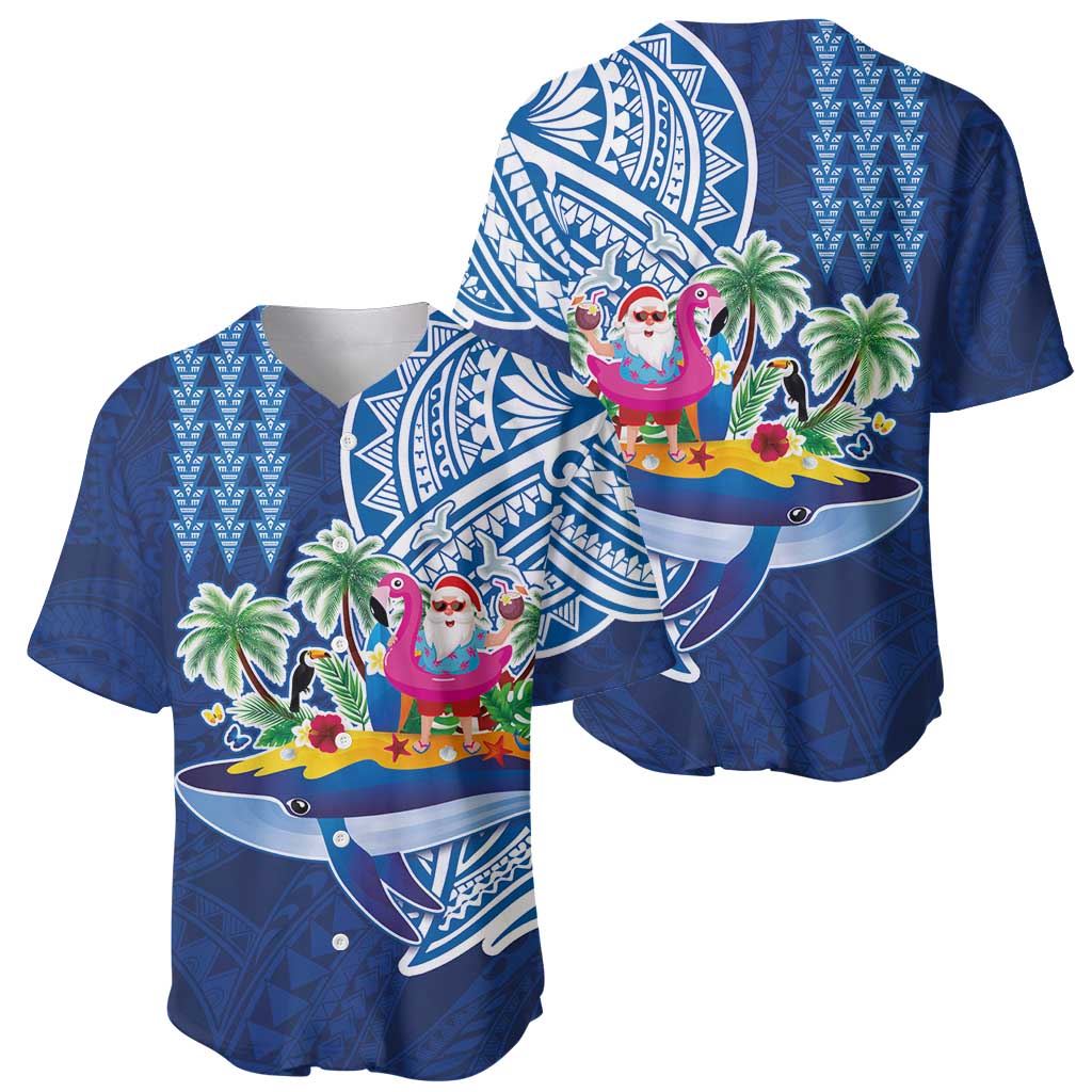Hawaiian Mele Kalikimaka Baseball Jersey Funny Santa on Whale Island with Kakau Tattoos LT03 - Polynesian Pride