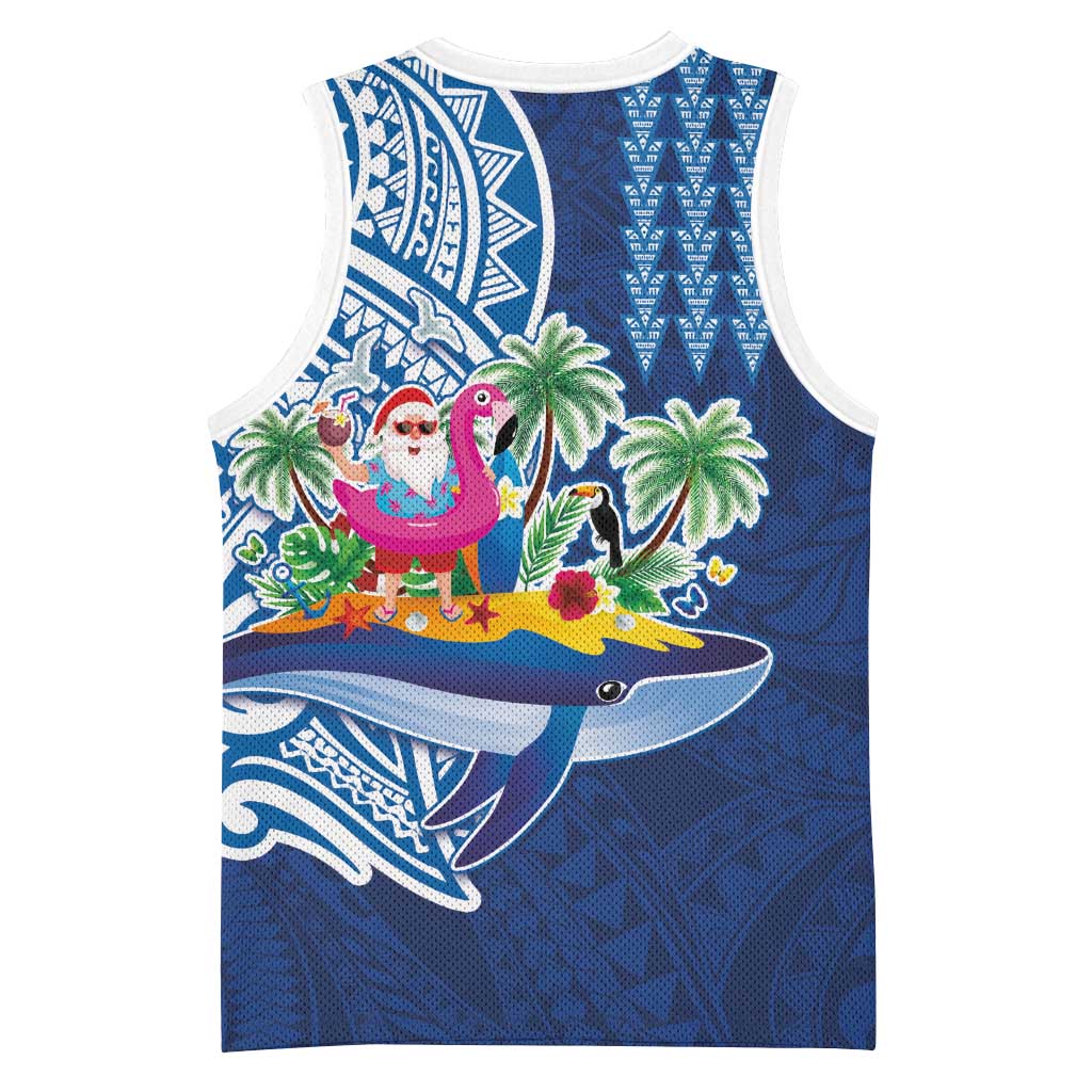 Hawaiian Mele Kalikimaka Basketball Jersey Funny Santa on Whale Island with Kakau Tattoos LT03 - Polynesian Pride