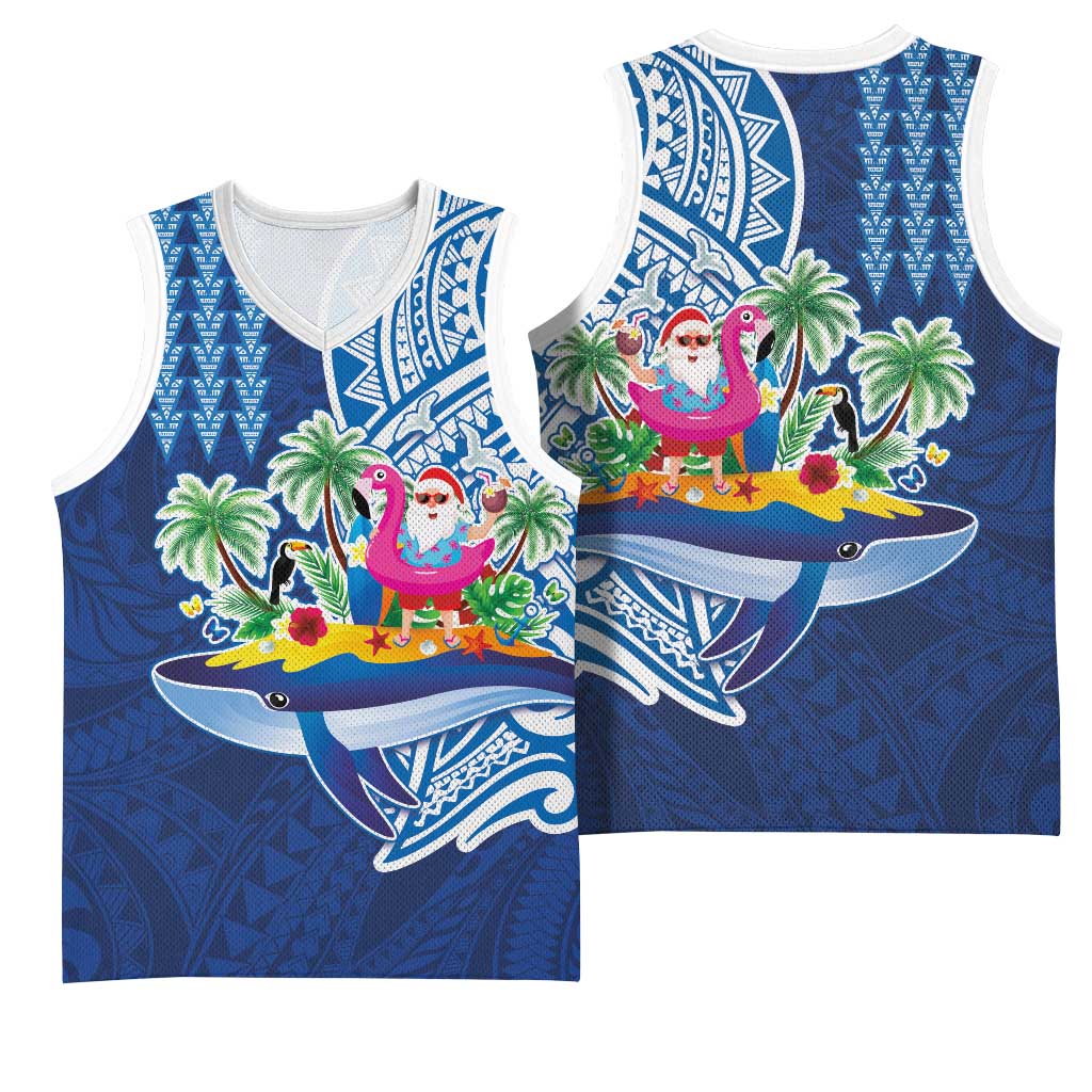 Hawaiian Mele Kalikimaka Basketball Jersey Funny Santa on Whale Island with Kakau Tattoos LT03 - Polynesian Pride