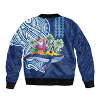 Hawaiian Mele Kalikimaka Bomber Jacket Funny Santa on Whale Island with Kakau Tattoos - Polynesian Pride