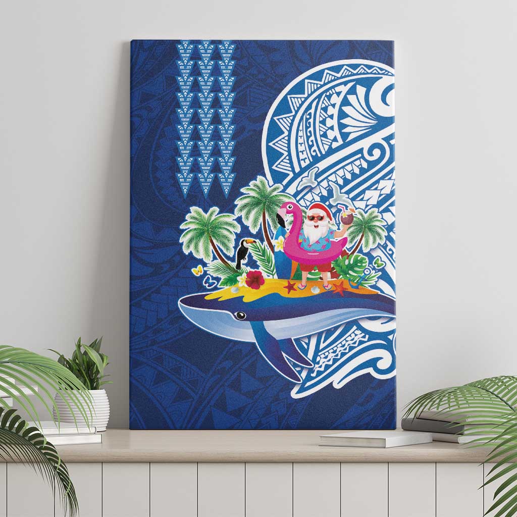 Hawaiian Mele Kalikimaka Canvas Wall Art Funny Santa on Whale Island with Kakau Tattoos LT03 - Polynesian Pride