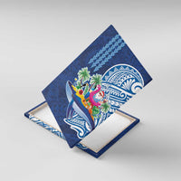 Hawaiian Mele Kalikimaka Canvas Wall Art Funny Santa on Whale Island with Kakau Tattoos LT03 With Frame Blue - Polynesian Pride