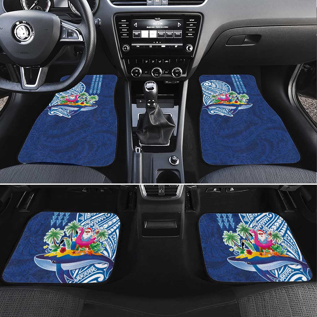 Hawaiian Mele Kalikimaka Car Mats Funny Santa on Whale Island with Kakau Tattoos LT03 Set 4pcs Blue - Polynesian Pride