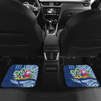 Hawaiian Mele Kalikimaka Car Mats Funny Santa on Whale Island with Kakau Tattoos LT03 Set 2pcs - Back Blue - Polynesian Pride