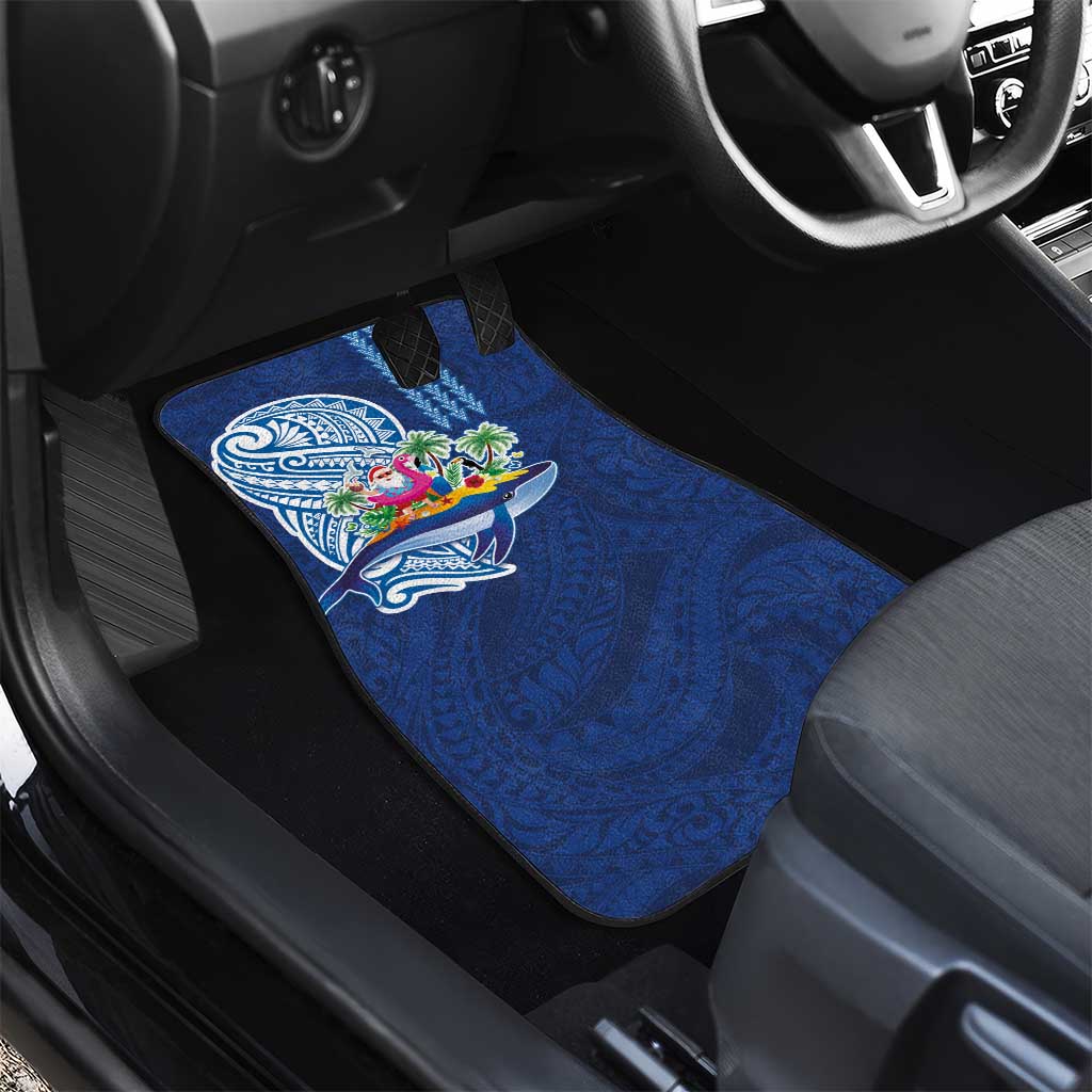 Hawaiian Mele Kalikimaka Car Mats Funny Santa on Whale Island with Kakau Tattoos LT03 - Polynesian Pride