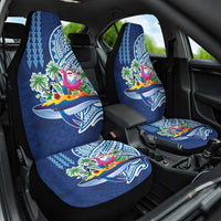 Hawaiian Mele Kalikimaka Car Seat Cover Funny Santa on Whale Island with Kakau Tattoos LT03 One Size Blue - Polynesian Pride