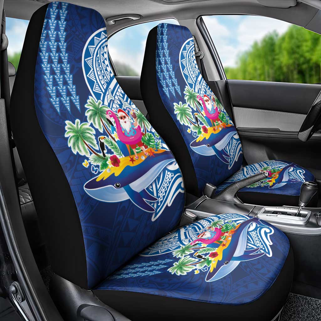Hawaiian Mele Kalikimaka Car Seat Cover Funny Santa on Whale Island with Kakau Tattoos LT03 - Polynesian Pride