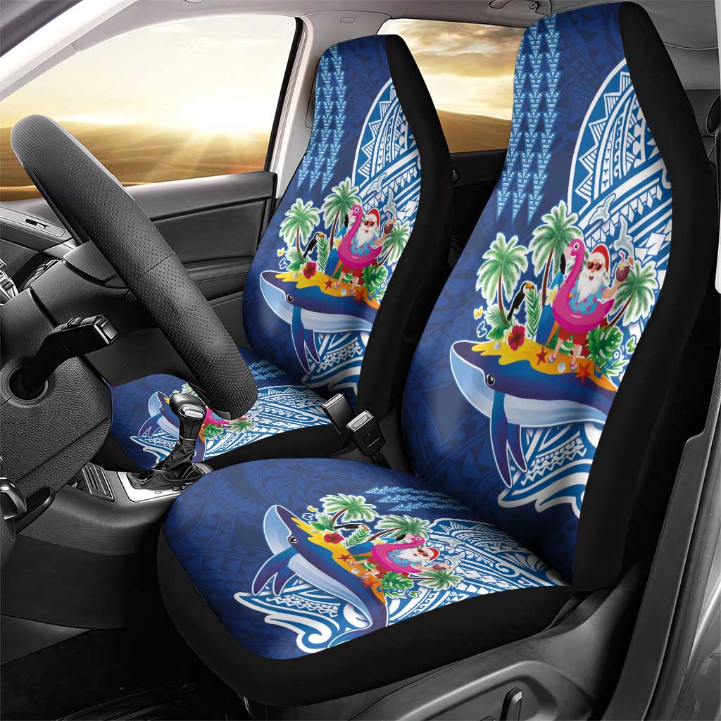 Hawaiian Mele Kalikimaka Car Seat Cover Funny Santa on Whale Island with Kakau Tattoos LT03 - Polynesian Pride