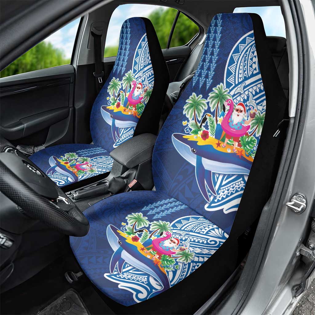 Hawaiian Mele Kalikimaka Car Seat Cover Funny Santa on Whale Island with Kakau Tattoos LT03 - Polynesian Pride
