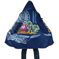 Hawaiian Mele Kalikimaka Cloak Funny Santa on Whale Island with Kakau Tattoos LT03 Unisex Blue - Polynesian Pride