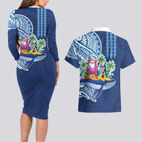 Hawaiian Mele Kalikimaka Couples Matching Long Sleeve Bodycon Dress and Hawaiian Shirt Funny Santa on Whale Island with Kakau Tattoos LT03 - Polynesian Pride