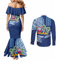 Hawaiian Mele Kalikimaka Couples Matching Mermaid Dress and Long Sleeve Button Shirt Funny Santa on Whale Island with Kakau Tattoos LT03 - Polynesian Pride