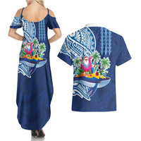 Hawaiian Mele Kalikimaka Couples Matching Summer Maxi Dress and Hawaiian Shirt Funny Santa on Whale Island with Kakau Tattoos LT03 - Polynesian Pride