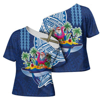 Hawaiian Mele Kalikimaka Cross Shoulder Shirt Funny Santa on Whale Island with Kakau Tattoos LT03 - Polynesian Pride
