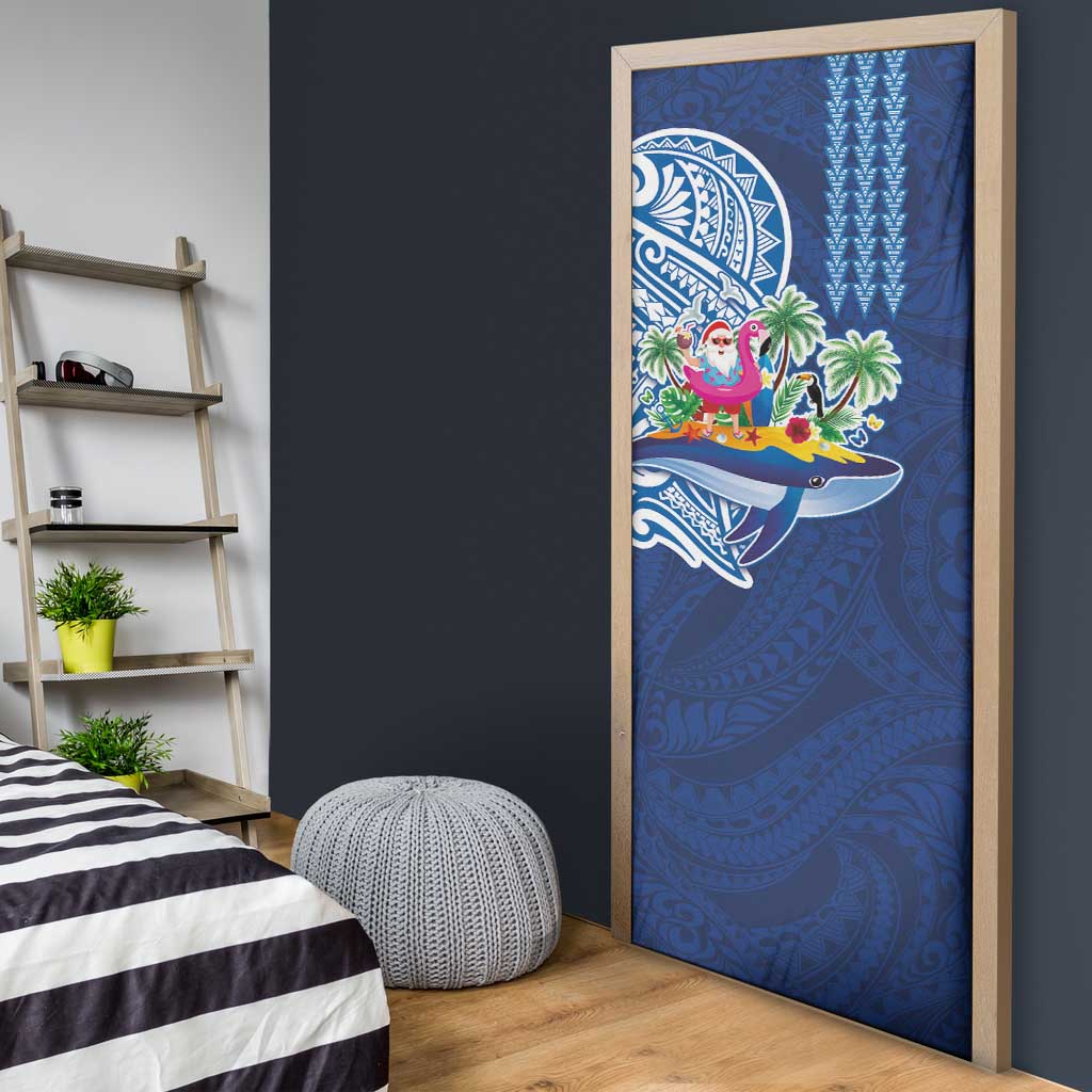 Hawaiian Mele Kalikimaka Door Cover Funny Santa on Whale Island with Kakau Tattoos LT03 - Polynesian Pride