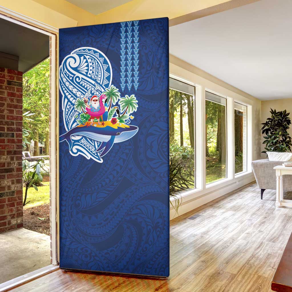 Hawaiian Mele Kalikimaka Door Cover Funny Santa on Whale Island with Kakau Tattoos LT03 - Polynesian Pride