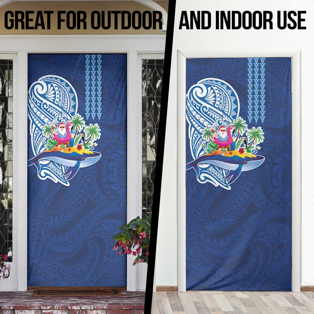 Hawaiian Mele Kalikimaka Door Cover Funny Santa on Whale Island with Kakau Tattoos LT03 - Polynesian Pride