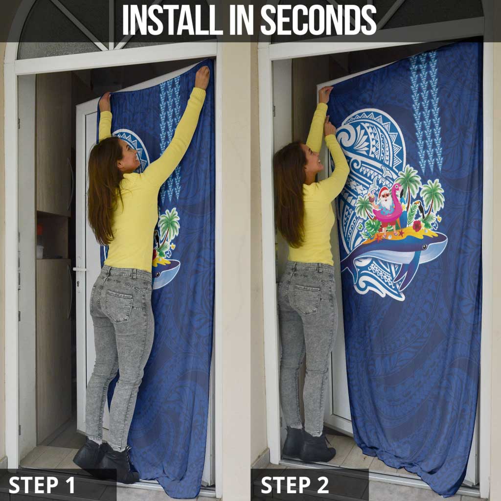 Hawaiian Mele Kalikimaka Door Cover Funny Santa on Whale Island with Kakau Tattoos LT03 - Polynesian Pride