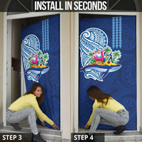Hawaiian Mele Kalikimaka Door Cover Funny Santa on Whale Island with Kakau Tattoos LT03 - Polynesian Pride