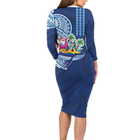 Hawaiian Mele Kalikimaka Family Matching Long Sleeve Bodycon Dress and Hawaiian Shirt Funny Santa on Whale Island with Kakau Tattoos LT03 - Polynesian Pride