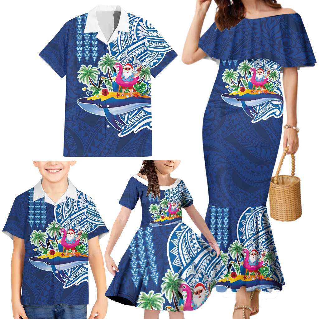 Hawaiian Mele Kalikimaka Family Matching Mermaid Dress and Hawaiian Shirt Funny Santa on Whale Island with Kakau Tattoos LT03 - Polynesian Pride